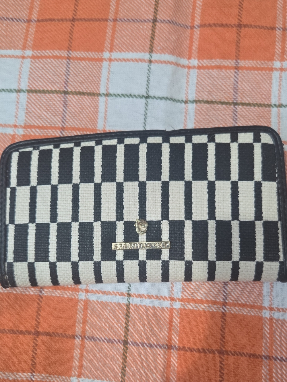 Spartina 449 West Bluff Black and Ivory Checkered Women's Wallet - Gold Accent